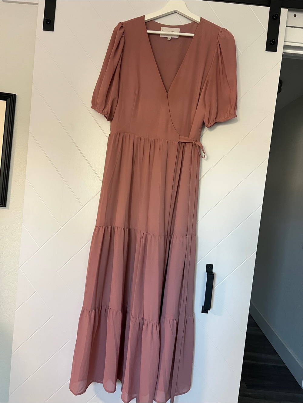 Charles Henry Dusty Rose Wrap Tiered Maxi Dress